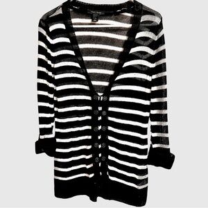 White House Black Market Black/White Striped Cardigan, Pullover, Button Accents